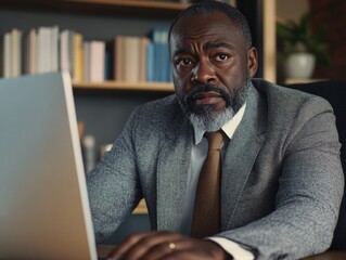 Businessman Looking Intently at Laptop Screen