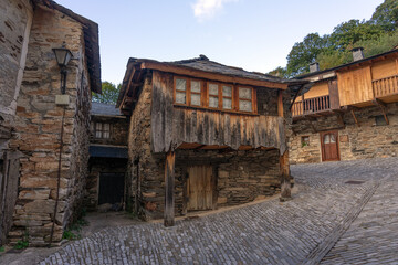 Old town of village of Peñalba de Santiago with typical architecture in the Silence Valley in Leon province, Spain.