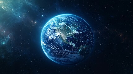 Obraz premium Earth Globe with Interconnected Network Lines in Space