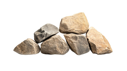 A collection of natural rocks of varying sizes and colors arranged in a pile. Perfect for geology, construction, or landscape themes. © Miso Ai