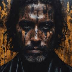 Obraz premium Portrait of a brutal man with his face covered in black paint
