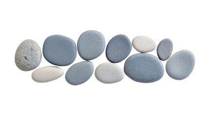 A collection of smooth, flat stones in varying shades of gray and white, arranged side by side,...