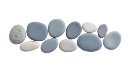 A collection of smooth, flat stones in varying shades of gray and white, arranged side by side, perfect for zen and relaxation themes.