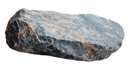 Close-up of a rugged stone isolated on a white background, showcasing natural texture and shape. Perfect for geological and educational use.