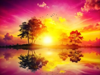 Stunning Double Exposure Photography with Pink Yellow Gradient Background for Artistic Visuals