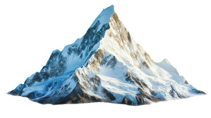 Majestic snow-covered mountain peak with blue sky background, showcasing natural beauty and serene landscapes, offering adventure opportunities.