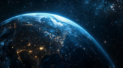 Obraz premium Earth at Night with City Lights and Stars