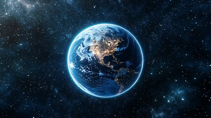 Obraz premium Earth with City Lights and Stars in the Night Sky