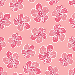 Hawaiian Flower, Hawaii Pattern, Hibiscus Flower, Flower Pattern, Pink Flower, Hawaiian Flower Pattern, Seamless Pattern, Vector Illustration