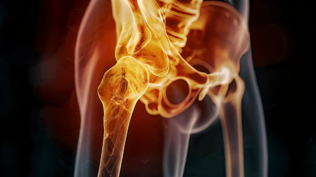 Femoral Neck Fracture: The Hip Pain and Inability to Bear Weight - Picture a person with a highlighted femoral neck, experiencing hip pain and inability to bear weight on the affected leg