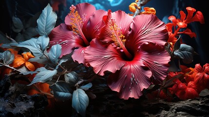 Close-up of Tropical Hibiscus Flowers