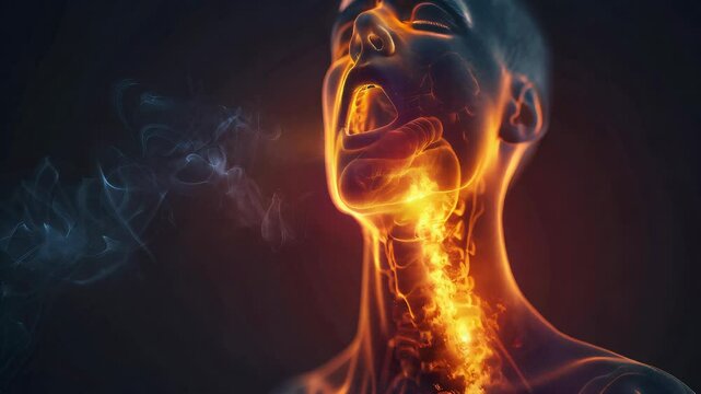 Gastroesophageal Reflux Disease (GERD): The Heartburn and Regurgitation - Imagine a person with highlighted esophagus showing reflux, experiencing heartburn and regurgitation