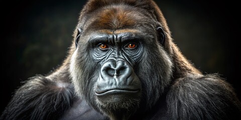 Obraz premium Stunning Low Light Gorilla Portrait on White Background for Wildlife Photography Enthusiasts