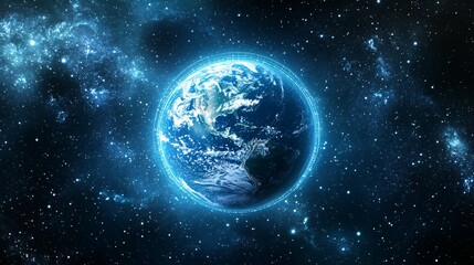 Naklejka premium Earth with Digital Outline in a Starry Sky