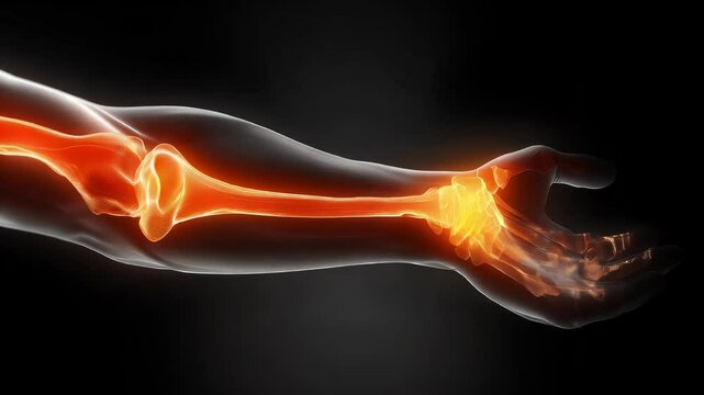 Monteggia Fracture: The Elbow Pain and Radiating Pain to the Wrist - Picture a person with a highlighted ulna fracture and dislocated radius head, experiencing elbow pain and radiating pain to the wri