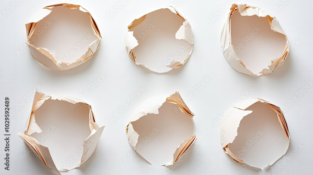 Poster ripped circular holes in paper arranged in a neat layout generative ai