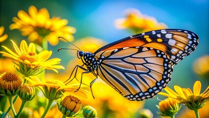 Stunning Monarch Butterfly on Vibrant Yellow Flower - Nature's Beauty Captured in High Dynamic Range