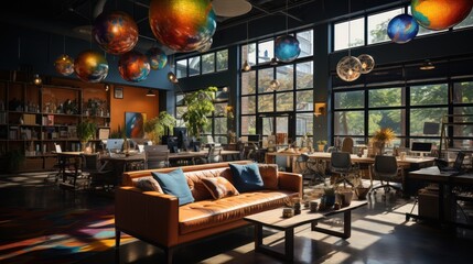 Modern Office Interior with Unique Light Fixtures