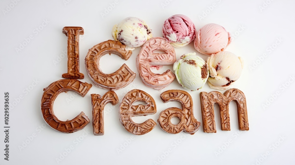 Aufkleber charming ice cream cones and scoops on a clear surface generative ai