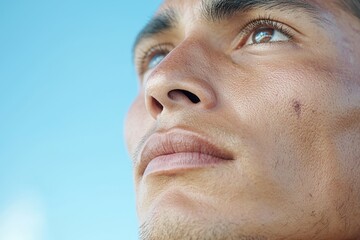 Portrait of a person of a Native American from the USA. Background with selective focus and copy space for text