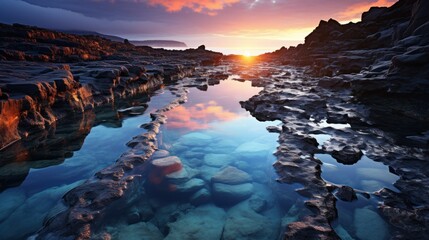 Serene Sunset Reflections on the Coast