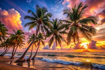 Stunning Portrait of Palm Trees by the Beach - Tropical Paradise Scene