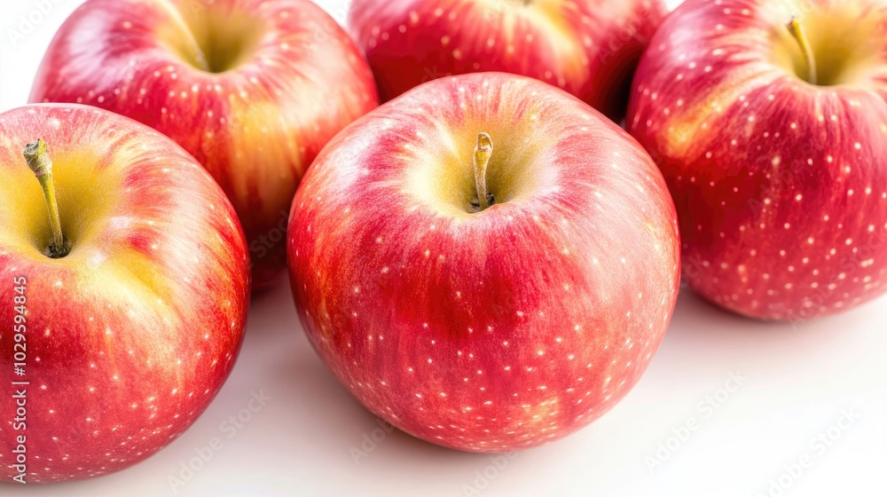Poster Fresh Red Apples Arranged on a White Background in Daytime Light Generative AI
