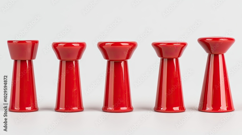 Poster five red push pins arranged in a row on a clean white background generative ai
