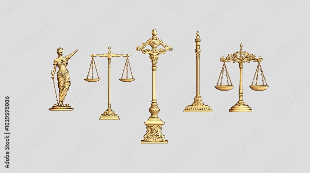 Poster elegant representations of the scales of justice in various styles generative ai
