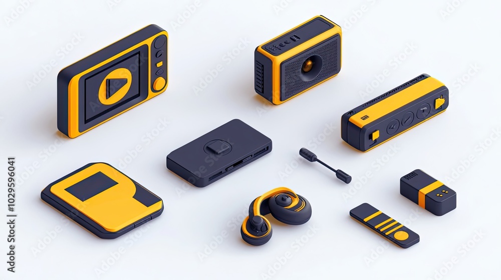 Poster illustration of various video player icons in modern design generative ai
