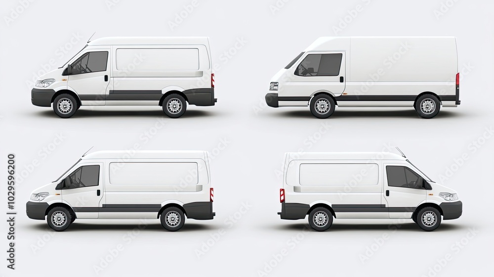 Poster white delivery vans displayed in various angles for a vehicle showcase generative ai