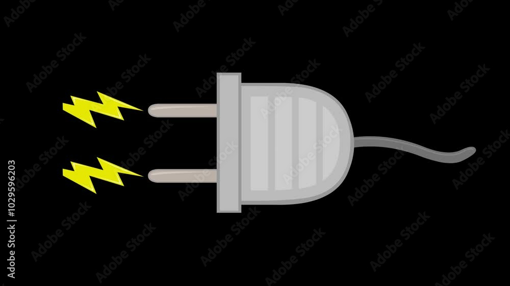 Poster video animation socket plug icon with a ray of light in electric energy concept, on a transparent ba