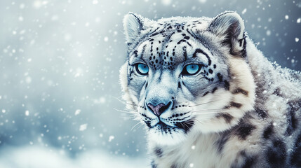 Fototapeta premium Snow Leopard in Winter: A Majestic Creature