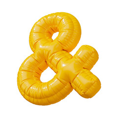 Ampersand mark. Yellow 3d symbol in the shape of a balloon, isolated on a transparent background. An inflatable balloon of bright yellow color with a glossy texture.