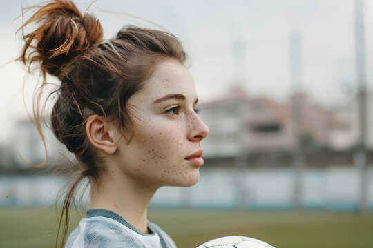 Young woman soccer player contemplating on the field - Powered by Adobe