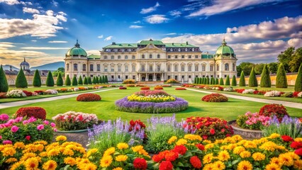 Fototapeta premium Stunning Urban Exploration of Belvedere Palace in Vienna Surrounded by Colorful Flowers