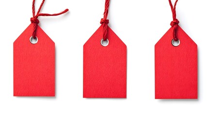 Three Red Blank Price Tags with String