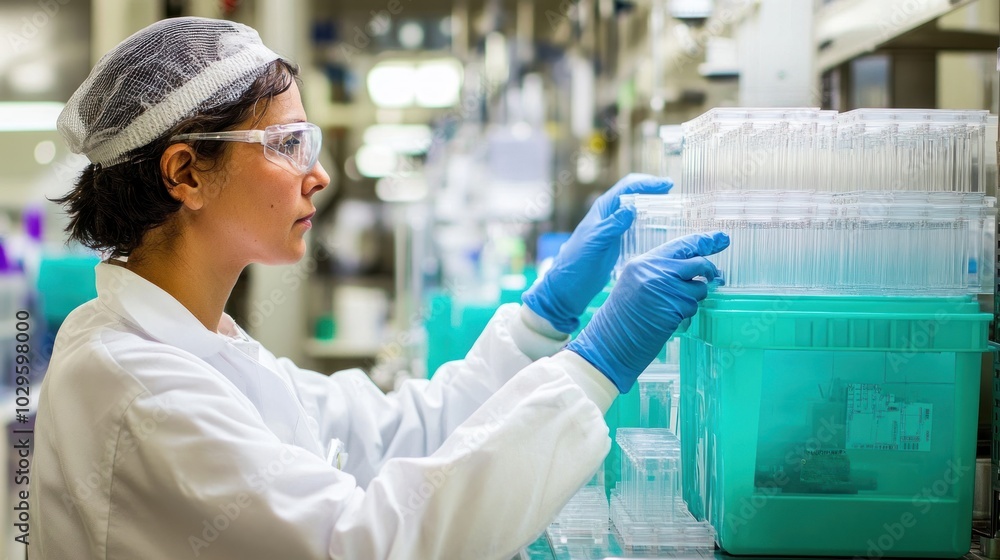 Aufkleber Scientist in Lab Coat Handling Test Tubes in a Laboratory