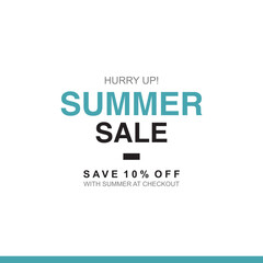 HURRY UP SUMMER SALE SAVE 10% OFF WITH SUMMER AT CHECKOUT VECTOR DISCOUNT BANNER