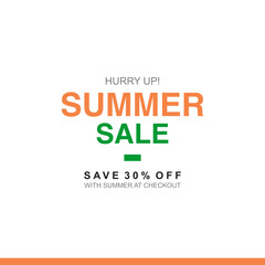 HURRY UP SUMMER SALE SAVE 30% OFF WITH SUMMER AT CHECKOUT VECTOR DISCOUNT BANNER