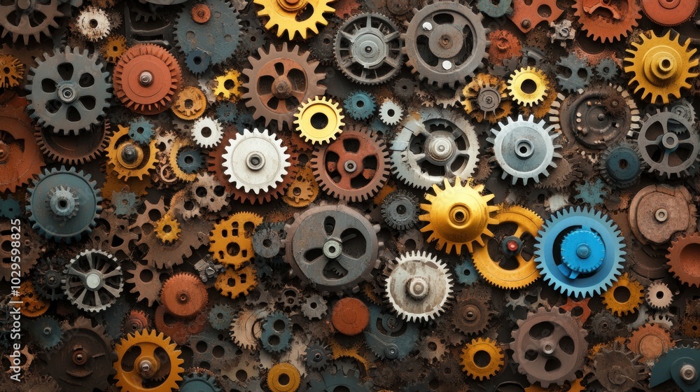 Poster A Close-Up View of Interlocking Gears of Different Sizes and Colors