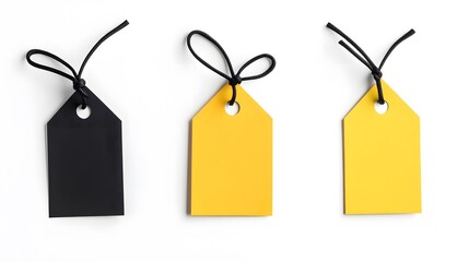 Three Blank Tags With Black Strings on a White Background