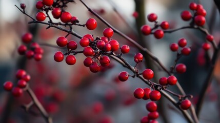 Red berries shine on winter branches