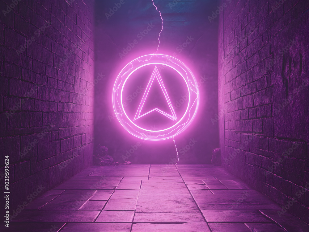 Poster a neon sign with an arrow pointing to the right