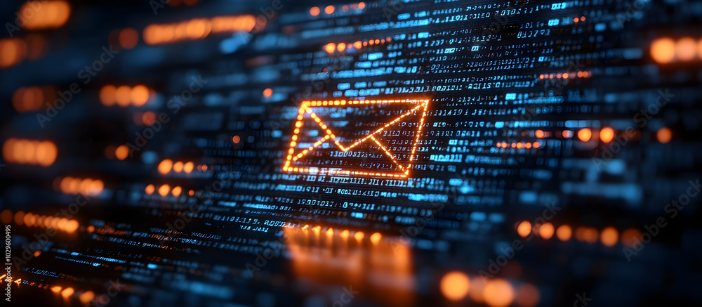 Poster a computer screen with a glowing envelope on it