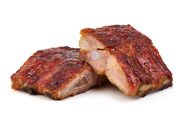 Raw pork ribs pieces isolated on white background.