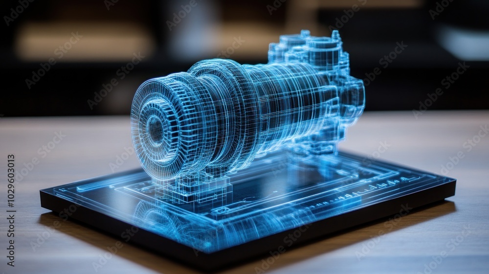 Aufkleber A Wireframe Model of a Camera Lens on a Display Stand