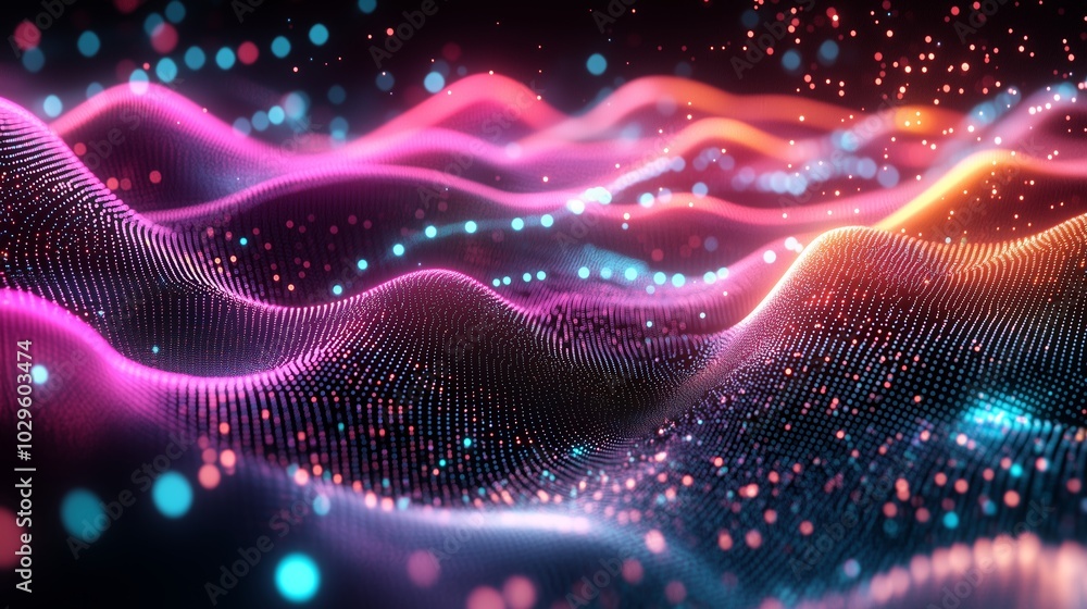 Poster vibrant waves of light in a dark background creating a mesmerizing abstract visual experience at nig