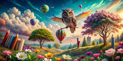 Naklejka premium Surreal Learning Journey: Embracing Wisdom from Nature and Beyond