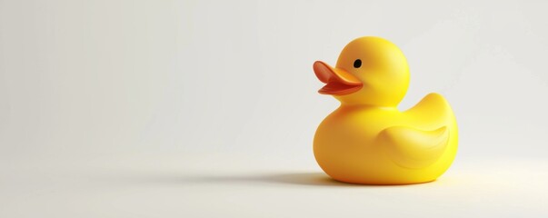 Bright yellow rubber duck, white background, 4K hyperrealistic photo